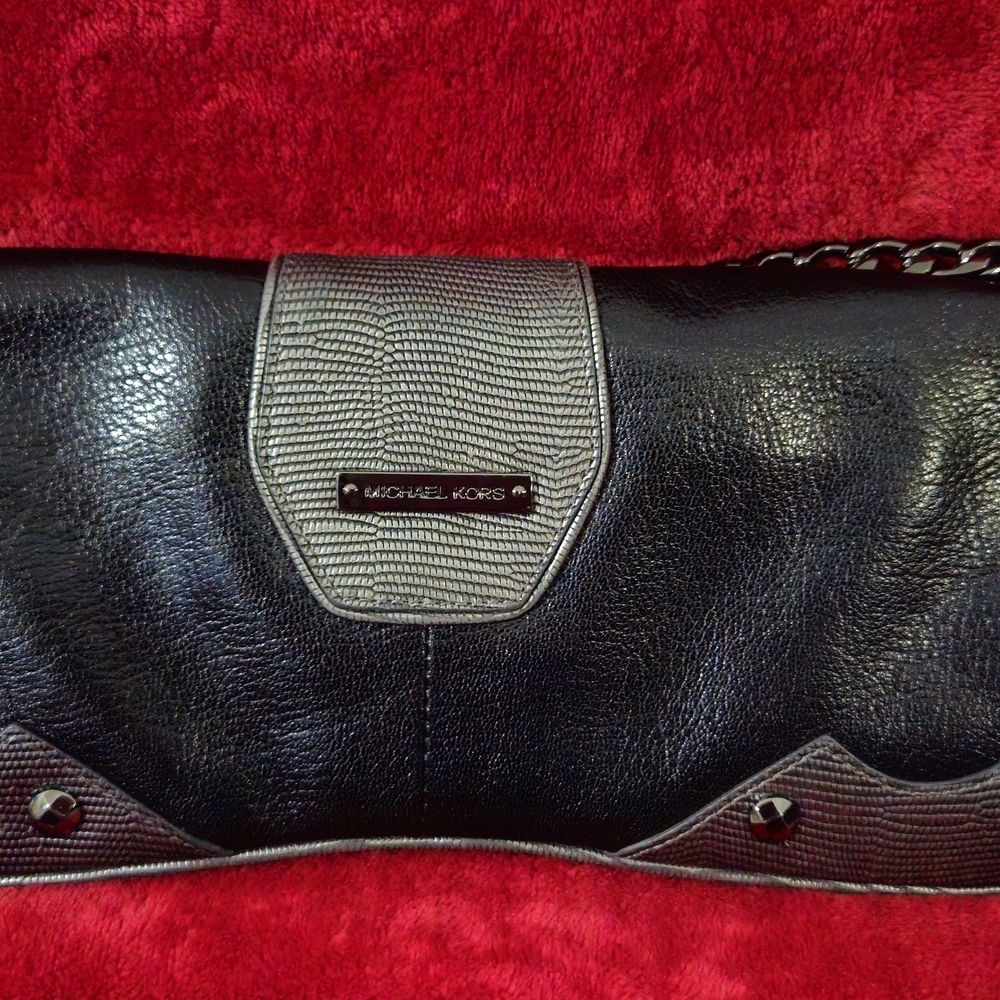 Michael Kors Vintage Limited Edition Black & Silver Leather Baquette Studded Bag - Picture 2 of 10